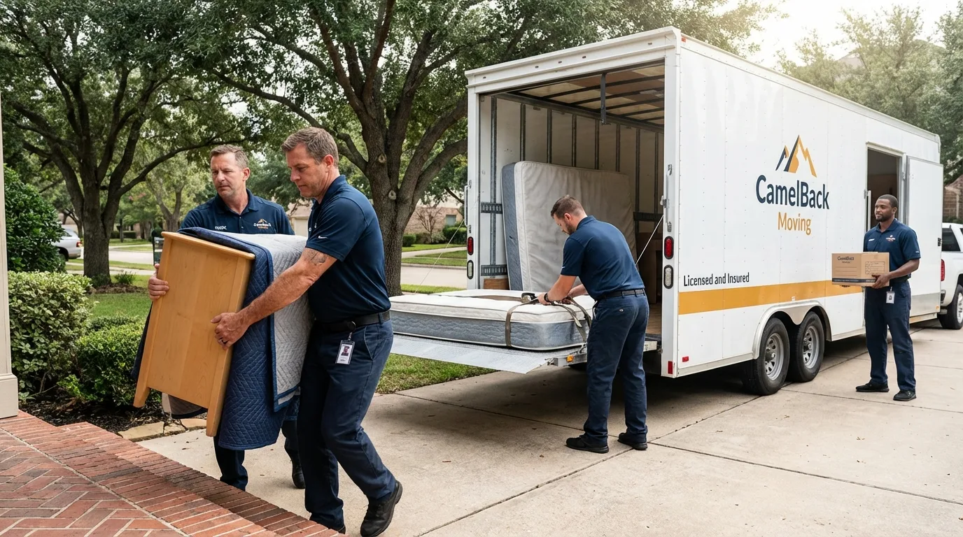 Crew loading residential truck for cross-state move from Fruitland, ID